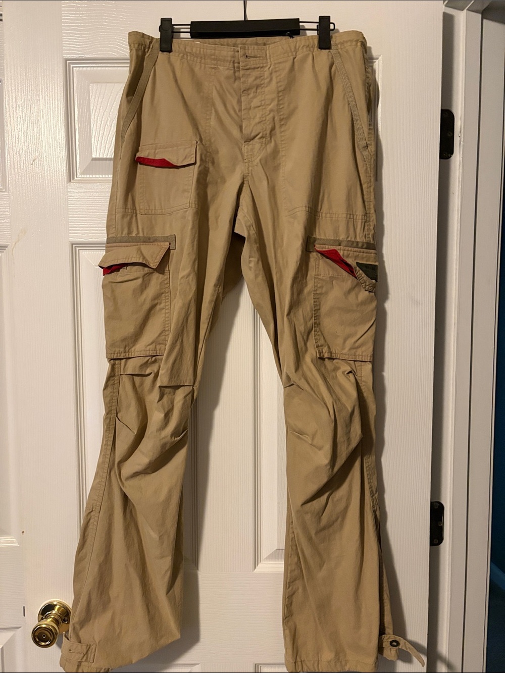 Abercrombie & Fitch Khaki Cargo Pants with Red Trim